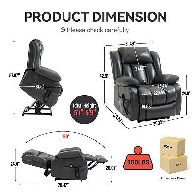 Dual Motor 350LB Leatherette Power Lift Recliner 8-Point Vibration Massage Lumbar Heating