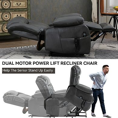 Dual Motor 350LB Leatherette Power Lift Recliner 8-Point Vibration Massage Lumbar Heating