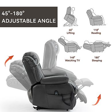 Dual Motor 350LB Leatherette Power Lift Recliner 8-Point Vibration Massage Lumbar Heating