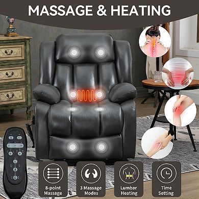 Dual Motor 350LB Leatherette Power Lift Recliner 8-Point Vibration Massage Lumbar Heating