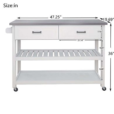 Kitchen Cart with Stainless Steel Top and Two Drawers for Versatile Storage