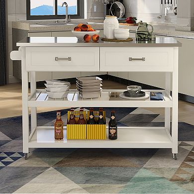Kitchen Cart with Stainless Steel Top and Two Drawers for Versatile Storage