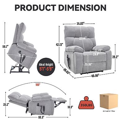 Heat Massage Dual Motor 350LB Power Lift Recliner Infinite Position Hidden Cup Holders Remote