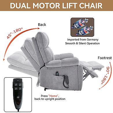 Heat Massage Dual Motor 350LB Power Lift Recliner Infinite Position Hidden Cup Holders Remote