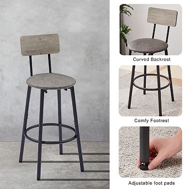 Round Stool Set with Shelf and Upholstered Backrest