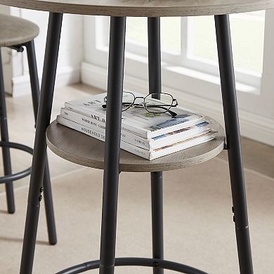 Round Stool Set with Shelf and Upholstered Backrest