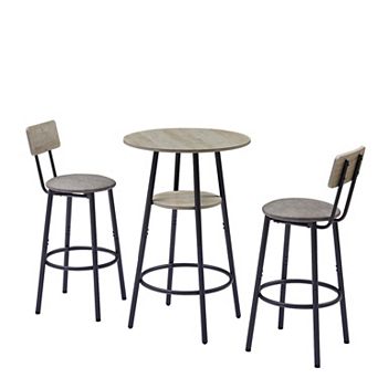 Round Stool Set with Shelf and Upholstered Backrest