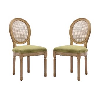 Linen Fabric Rattan Dining Chair Set of 2
