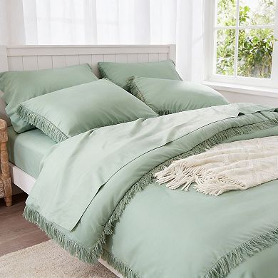 DIACHO Sage Green Queen 7pc Boho Tassel Comforter Set with Sheets Microfiber