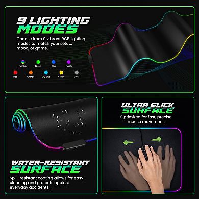Lumen8 RGB LED Gaming Desk Mouse Pad, USB Powered, Micro-Textured Control Surface, 11.8" x 31.5"