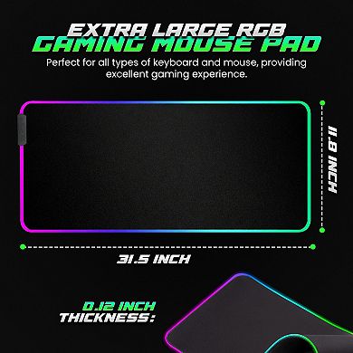 Lumen8 RGB LED Gaming Desk Mouse Pad, USB Powered, Micro-Textured Control Surface, 11.8" x 31.5"