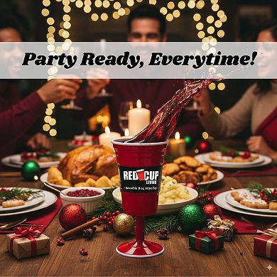 Reusable Red Plastic Wine Glasses with Stem, 8oz Set of 4 Durable Stemmed Party Cups