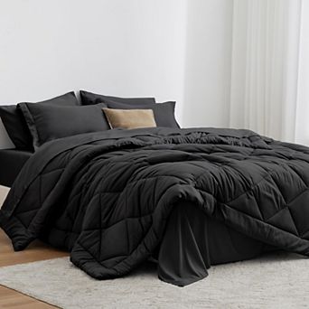 KINTEN Black Queen 7 pc Comforter Set All-Season Down-Alternative Bedding