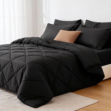 KINTEN Black Queen 7pc Comforter Set All-Season Down-Alternative Bedding