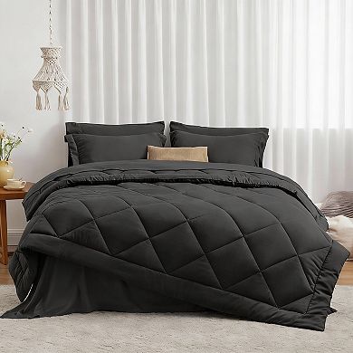 KINTEN Black Queen 7pc Comforter Set All-Season Down-Alternative Bedding