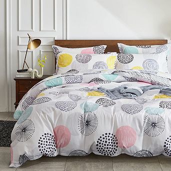 KINTEN Colorful Dots 7 pc Microfiber Comforter Set Breathable All Season