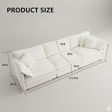 Homy Casa Chenille 3-Seater Sofa with Toss Pillows, Modern Couch