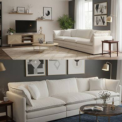 Homy Casa Chenille 3-Seater Sofa with Toss Pillows, Modern Couch