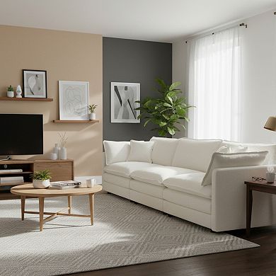 Homy Casa Chenille 3-Seater Sofa with Toss Pillows, Modern Couch