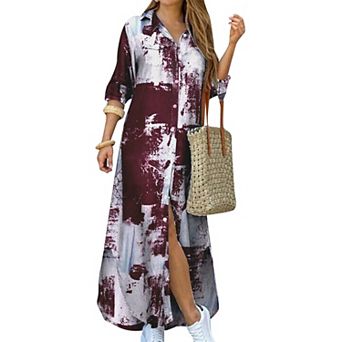 Womens Casual Loose Fit Shirt Dress Summer Lapel Collar Beach Dresses Party Long Maxi Dress Tie Dye