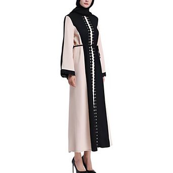 Women's Long Sleeve Abaya with 3D Flower Blooming Detail and Cardigan Robe Style