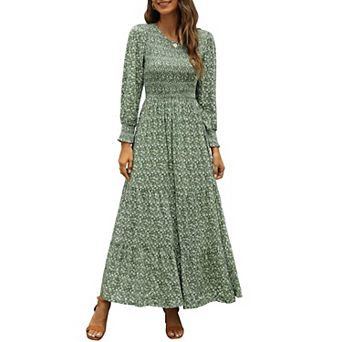 Women's Long Sleeve Maxi Dress, Boho Floral Tiered for Fall Winter