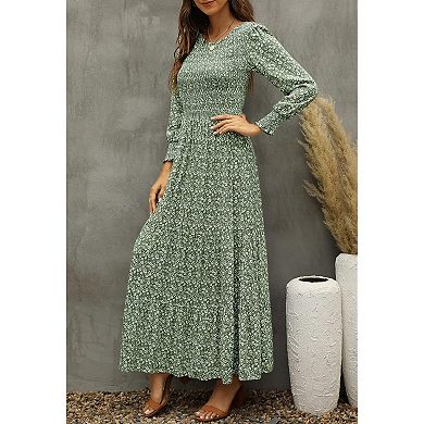 Women's Long Sleeve Maxi Dress, Boho Floral Tiered for Fall Winter