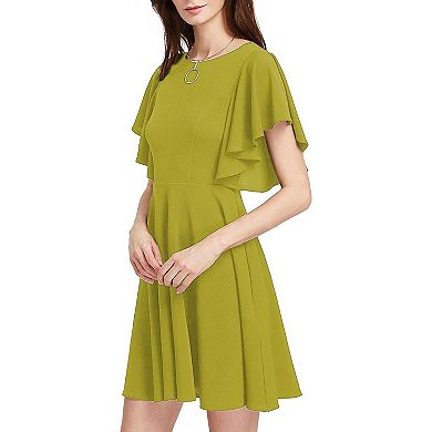 Womens Casual A Line Swing Flared Flutter Sleeve Cocktail Party Dress