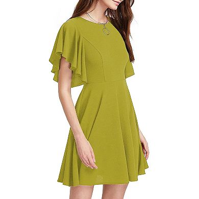 Womens Casual A Line Swing Flared Flutter Sleeve Cocktail Party Dress