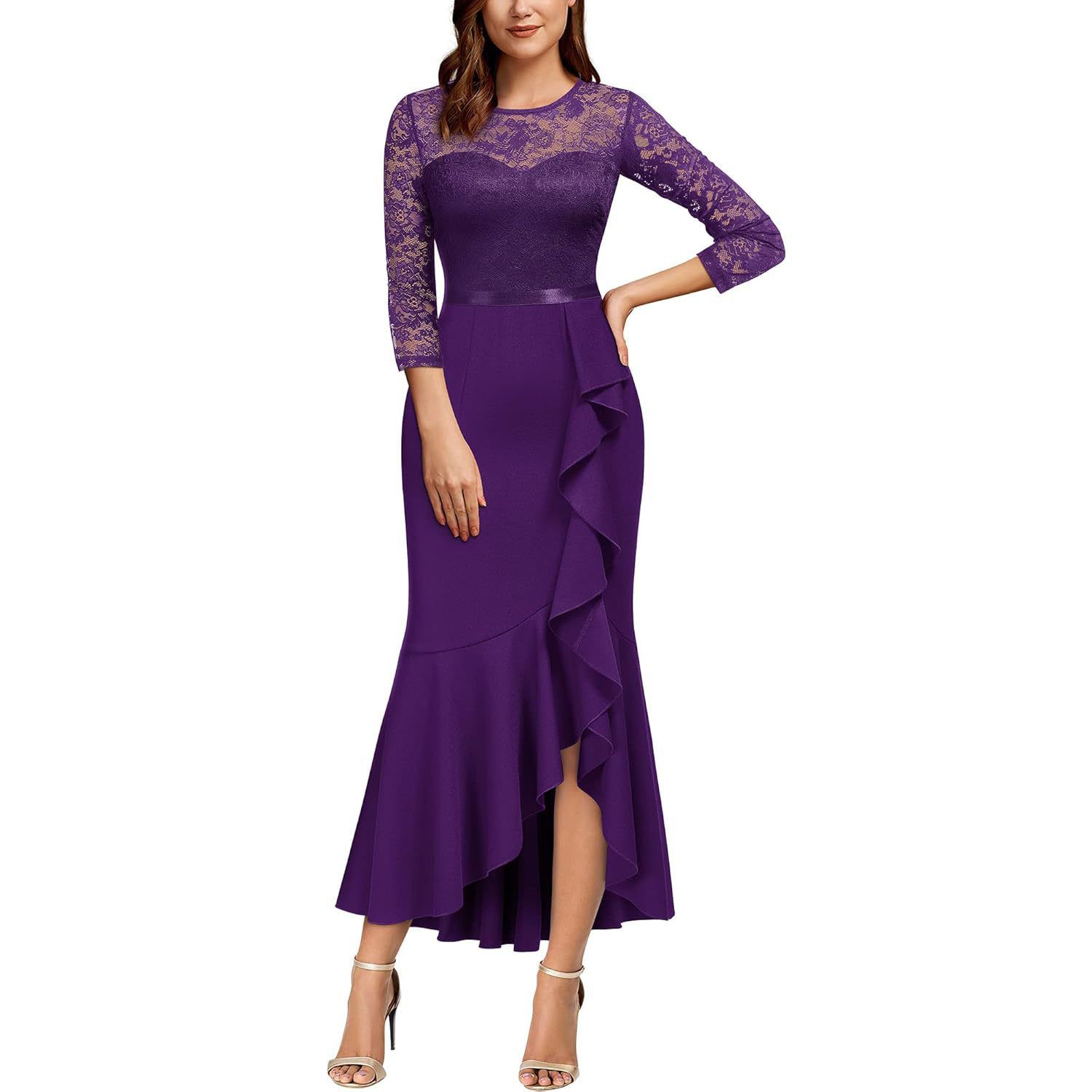 Женские платья Classy Floral Lace Ruffle Formal Bridesmaid Long Dress