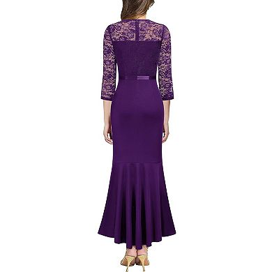 Womens Classy Floral Lace Ruffle Formal Bridesmaid Long Dress