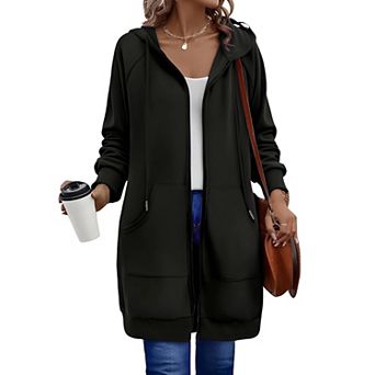 Womens Oversized Zip Up Fleece Tunic Hoodie