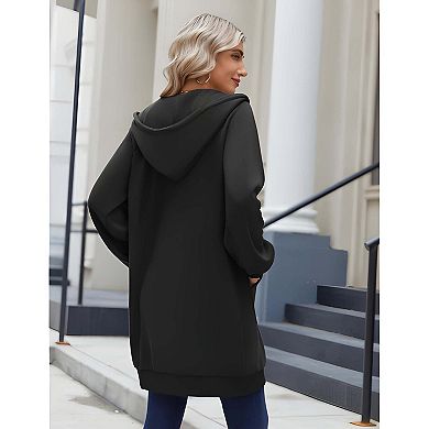 Womens Oversized Zip Up Fleece Tunic Hoodie