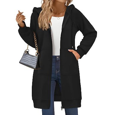 Womens Oversized Zip Up Fleece Tunic Hoodie