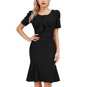 Womens Classy Button Sleeve Pin Up Style Wiggle Dress