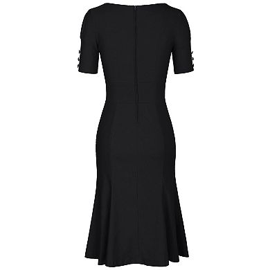 Womens Classy Button Sleeve Pin Up Style Wiggle Dress
