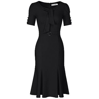 Womens Classy Button Sleeve Pin Up Style Wiggle Dress