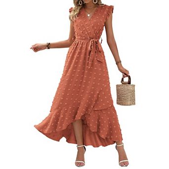 Women's Boho Wrap V-Neck Dress with Ruffle Sleeves and Slit