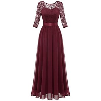 Women's Vintage Floral Lace Long Sleeve Cocktail Evening Dress