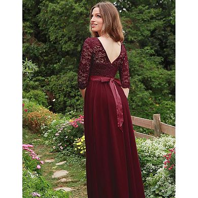 Women's Vintage Floral Lace Long Sleeve Cocktail Evening Dress