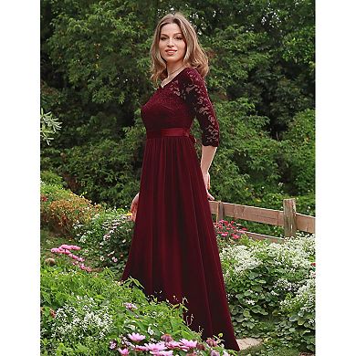 Women's Vintage Floral Lace Long Sleeve Cocktail Evening Dress