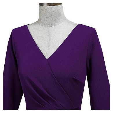 Womens 3/4 Sleeve V Neck Ruffle Cocktail Dress