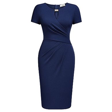 Women's Sheath Dress with Keyhole Neck and Wrap Design for Parties