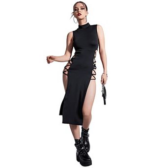 Crisscross High Slit Sleeveless Bodycon Dress