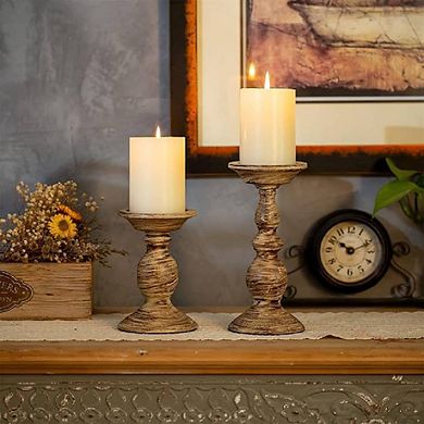 Vintage Distressed Metal Pillar Candle Holders