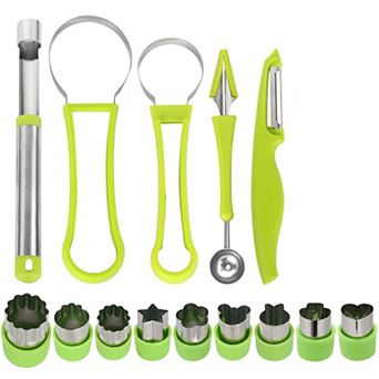 14 pc Stainless Steel Melon Baller & Fruit Scoop Set with Cutter, Peeler & Seed Remover