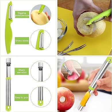 14-Piece Stainless Steel Melon Baller & Fruit Scoop Set with Cutter, Peeler & Seed Remover