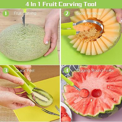 14-Piece Stainless Steel Melon Baller & Fruit Scoop Set with Cutter, Peeler & Seed Remover