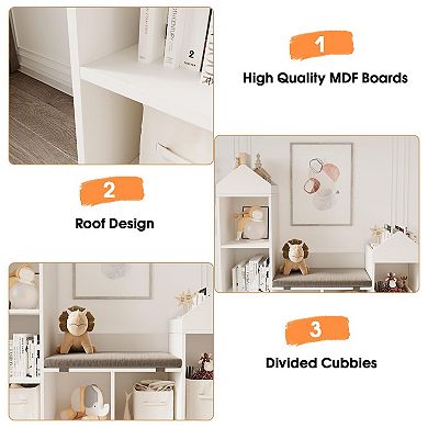 Kids Bookshelf with Reading Nook - 48" Bookcase with 6 Cubbies