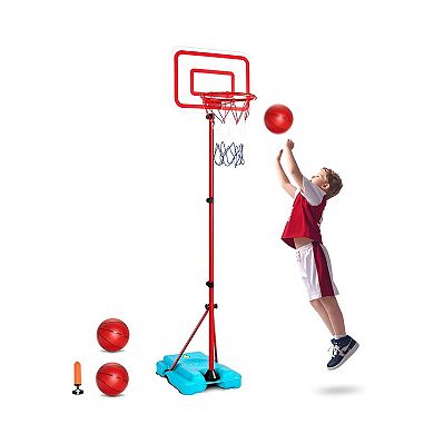 Adjustable Basketball Hoop Set for Home Play and Skill Development - Red